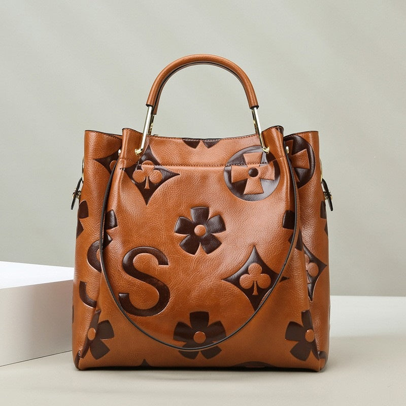 Women's Fashion Embossed Tote Bag Set – Large Capacity Bucket Handbag with Matching Pouch, Chic and Sophisticated Everyday Carryall
