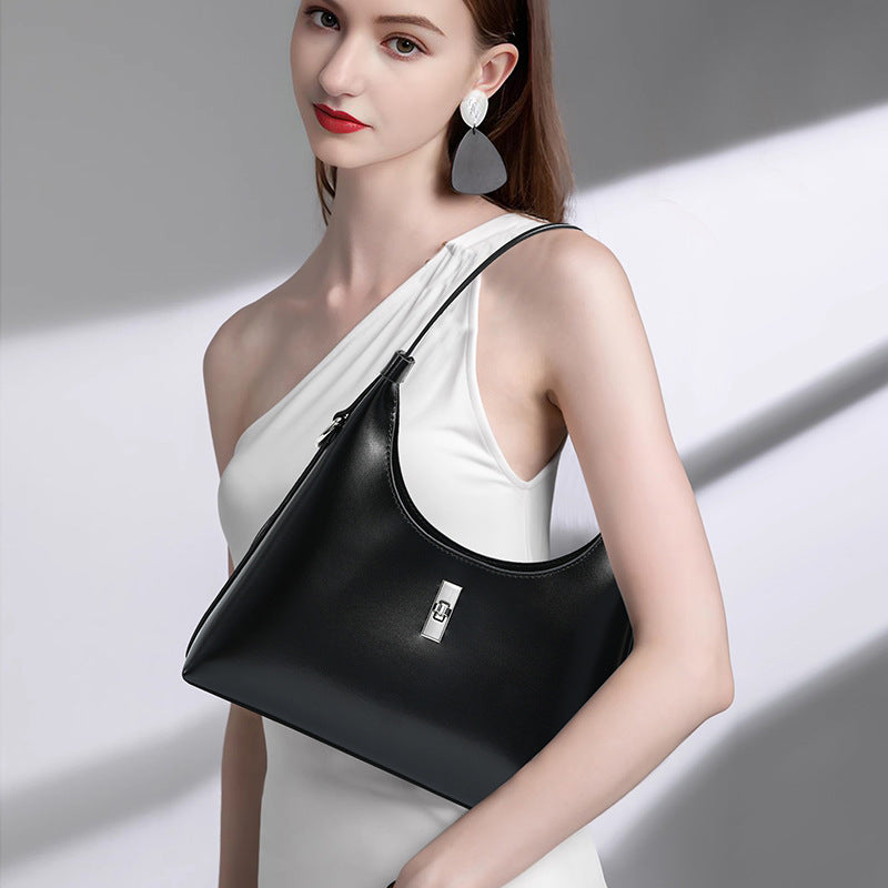 New Vintage Baguette Underarm Tote in Genuine Cowhide, Premium Shoulder Crossbody Top Handle Purse, Versatile Handbag for Women