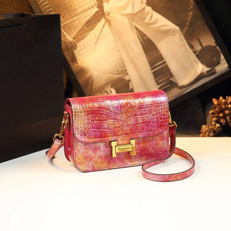 Small Square Croc-Embossed Genuine Leather Crossbody Bag for Women – Elegant Shoulder Handbag with Premium Textured Finish, A Chic Compact Purse for Everyday Style