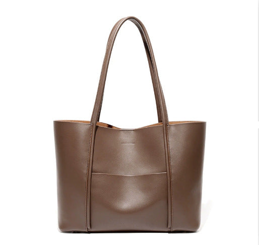 Cowhide Large Capacity Tote Bag for Women Stylish Commuter Shoulder Handbag, Versatile Bestselling Purse with Premium Leather Finish