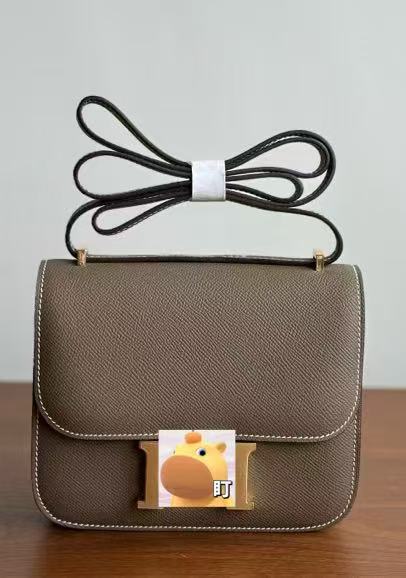 Genuine Top Layer Cowhide Epsom Palm Texture Constance-Style 19cm Bag for Women, 2025 Hermès-Inspired Crossbody Shoulder Top Handle Small Square Purse, Trendy Handbag for Ladies