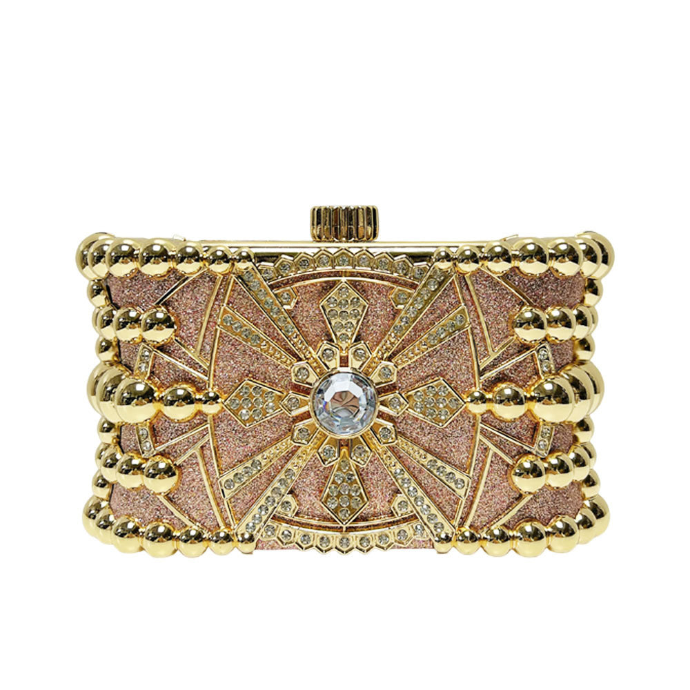 Elegant Vintage Rhinestone-Embellished Evening Clutch for Women, A Light Luxury Crystal Top-Handle Bag with Versatile Chain Crossbody Strap, Perfect for Banquets Weddings & Formal Events