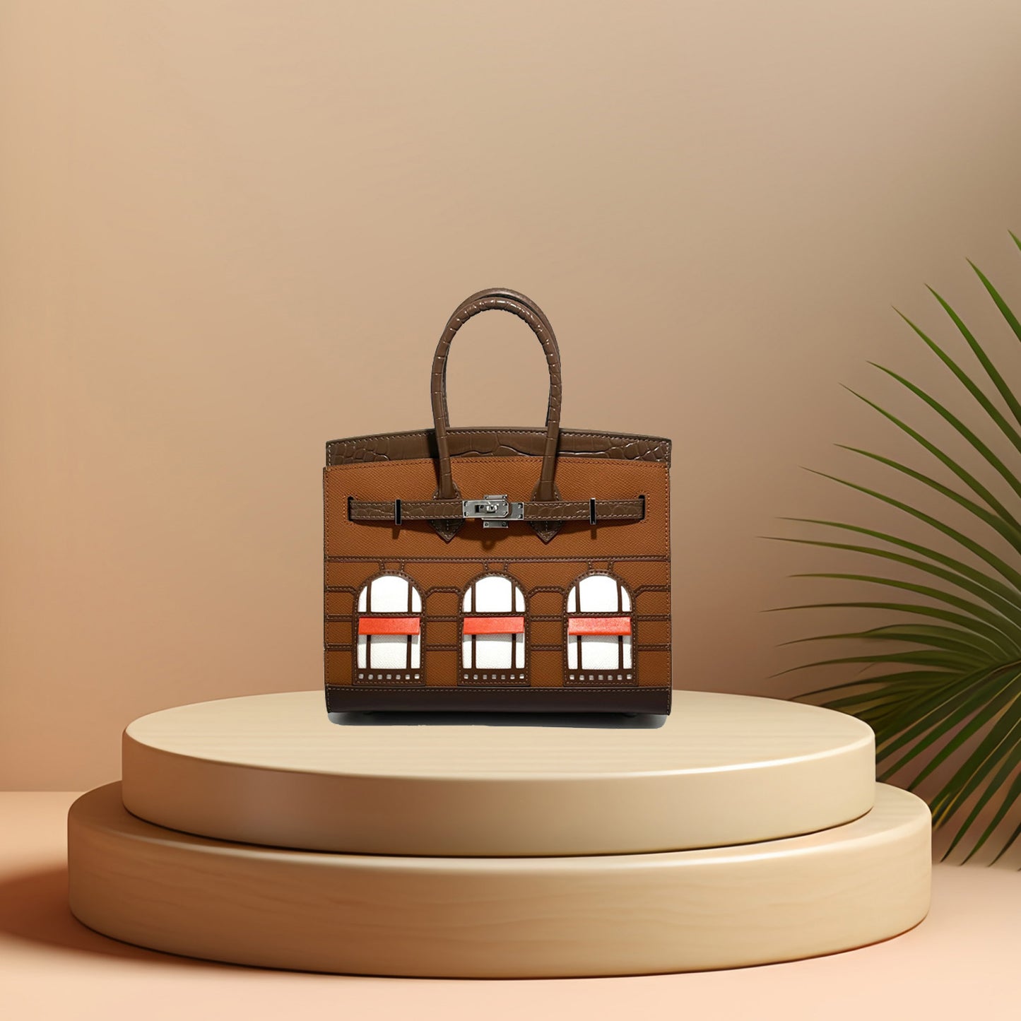New Arrival Croc-Effect Genuine Leather House-Shaped Bag for Women, A High-End Versatile Top-Handle Shoulder Crossbody Handbag with Fashionable Premium Design