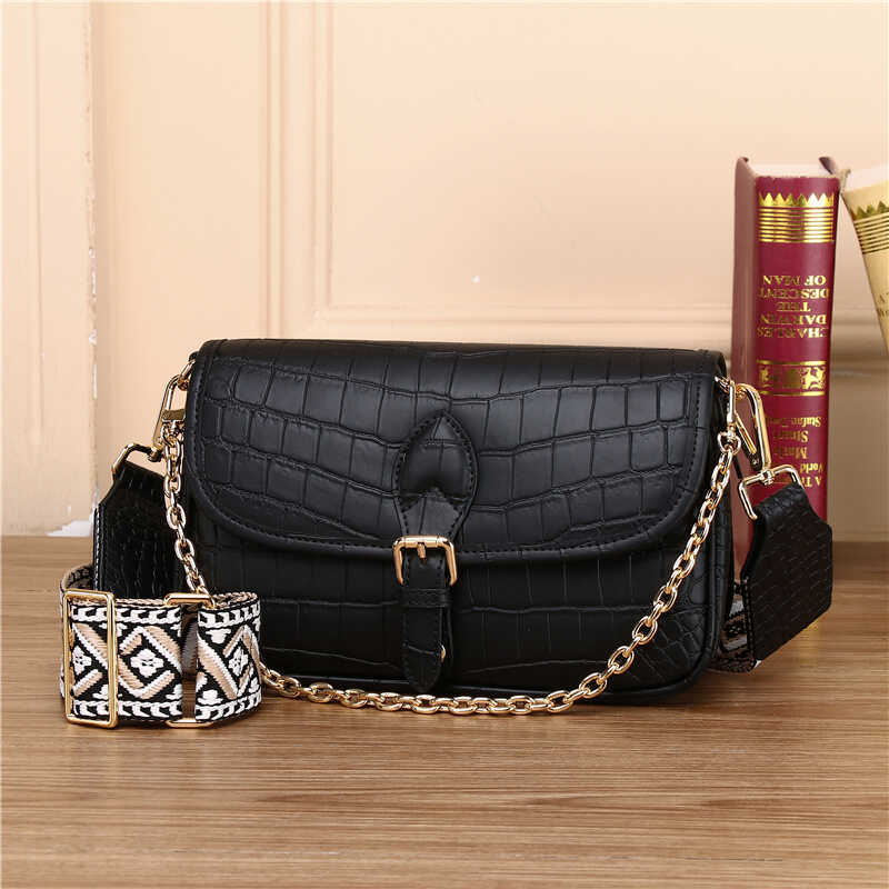 New Arrival Vintage Croc-Effect Baguette Bag for Women, A Premium Genuine Leather Shoulder Crossbody Underarm Purse with Trendy Versatile Design