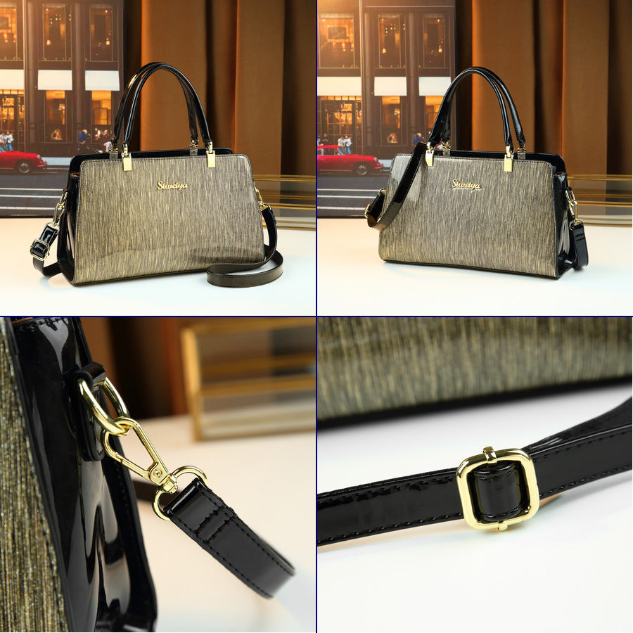 Gold-Tone Vintage Boston Bag for Women Large Capacity Shoulder Handbag, Luxurious Metallic Purse for Moms with Elegant Going-Out Style