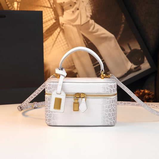 New Arrival Croc-Effect Genuine Leather Bento Box Bag for Women, A Versatile Small Shoulder Crossbody Top-Handle Handbag with Fashionable Design