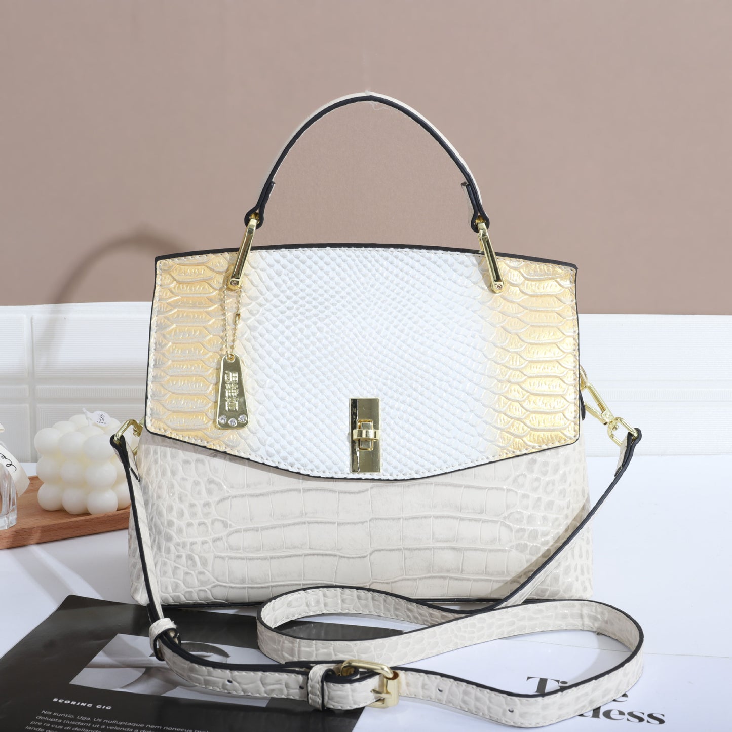 New Arrival Snake-Effect & Croc-Effect Color-Blocked Handbag for Women, A Multi-Color Top-Handle Crossbody Bag with Trendy Design, Versatile Everyday Purse