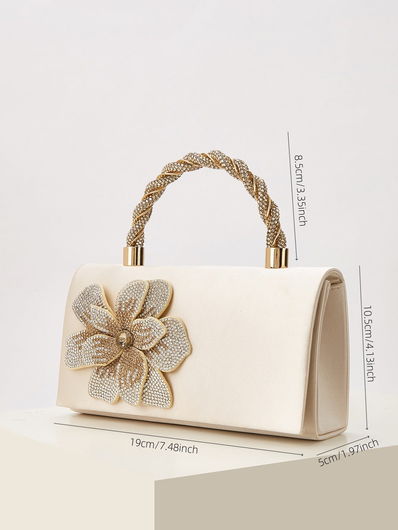 Handmade Rose Floral Silk Satin Evening Clutch for Women, Sparkly Rhinestone Small Square Crossbody Bag, Perfect Wedding Banquet Purse for Ladies