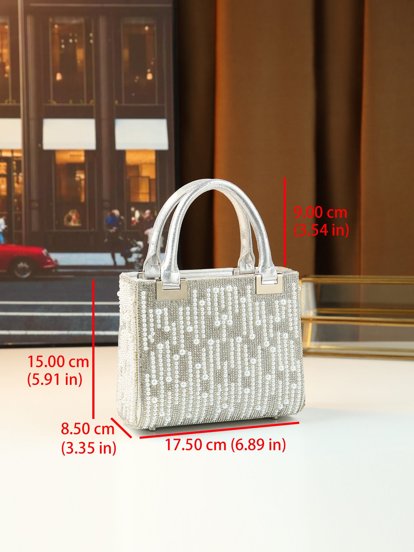 Rhinestone Pearl Embellished Lady Tote Bag for Women Evening Shoulder Crossbody Handbag, Elegant Versatile Purse with Glamorous Design