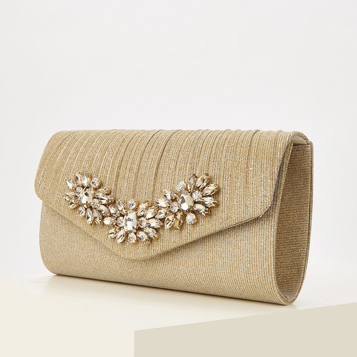 Rhinestone Embellished Chain Evening Clutch for Women, Champagne Versatile Shoulder Crossbody Purse, Chic Formal Party Handbag for Ladies