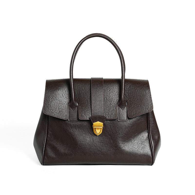 Genuine Top Layer Vegetable-Tanned Cowhide Briefcase for Men and Women, New Fall Winter Vintage Large Capacity Crossbody Top Handle Bag, Premium Commute Handbag for Ladies and Gentlemen