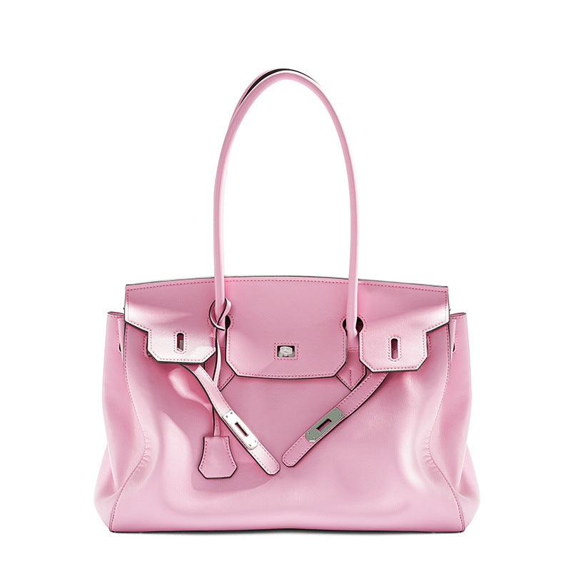 Elegant Minimalist Tote Bag for Women, Birkin-Inspired Genuine Cowhide Leather Handbag with Spacious Large Capacity, Versatile Top-Handle Shoulder Purse for Work & Everyday Use