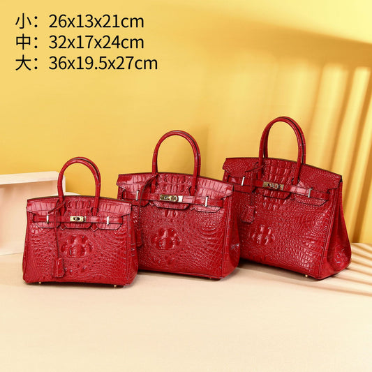 Elegant Croc-Embossed Birkin-Inspired Tote Bag for Women, Large Capacity Wristlet Handbag with Classic Versatile Design, Perfect for Everyday Style