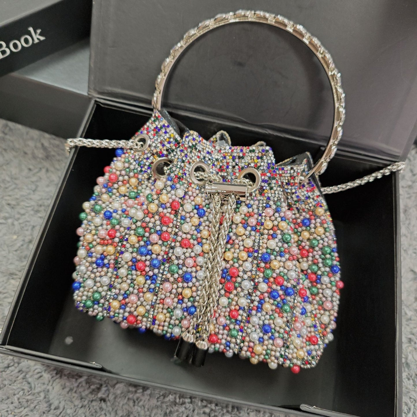 New Chinese Style Pearl Evening Bag, Rhinestone-Studded Drawstring Shoulder Crossbody Purse, Niche Light Luxury Handbag with Elegant Design