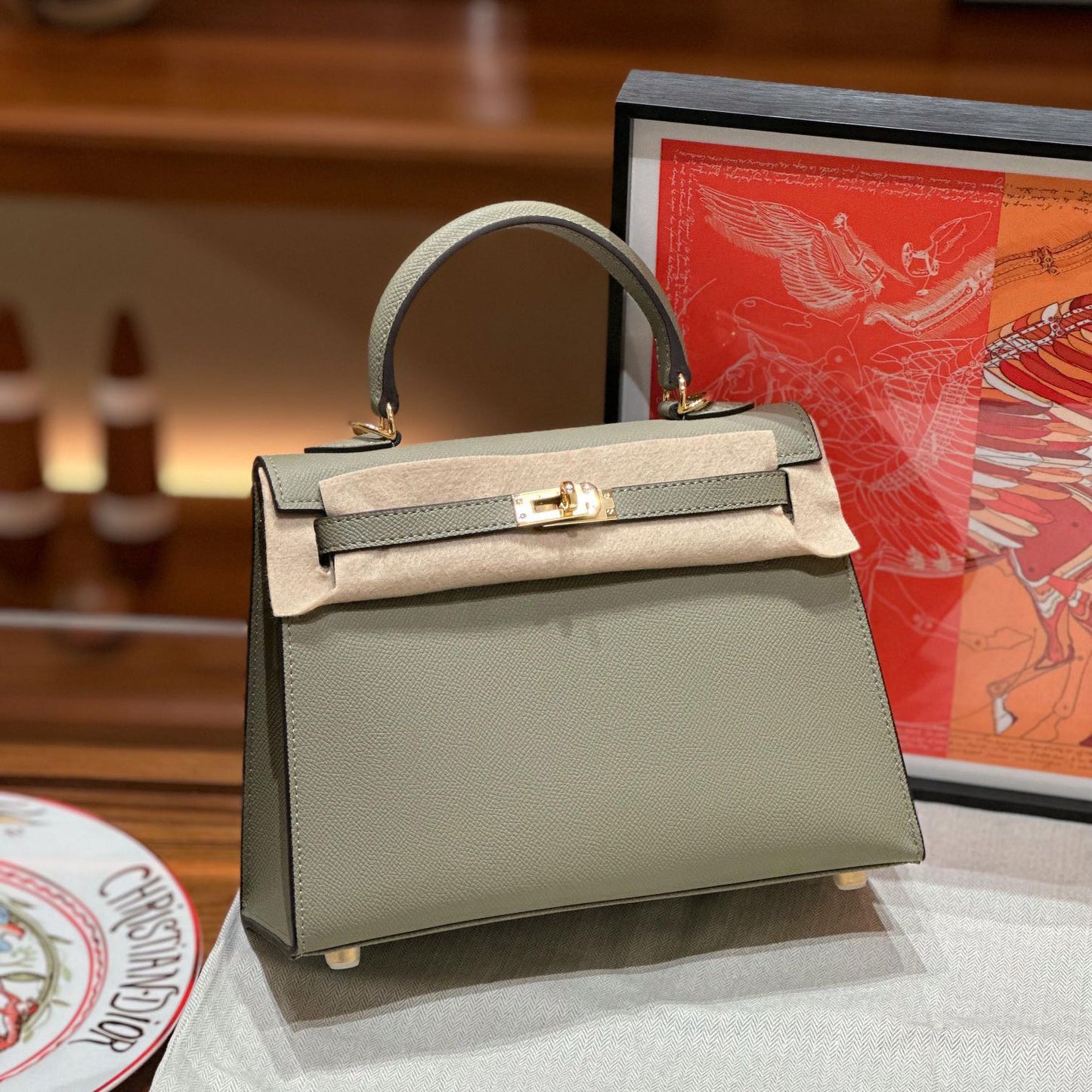Genuine Leather Palm Pattern 2nd Gen Kelly-Style Handbag for Women, Gold & Silver Hardware Top Handle Shoulder Crossbody Purse, Fashionable Bag for Ladies