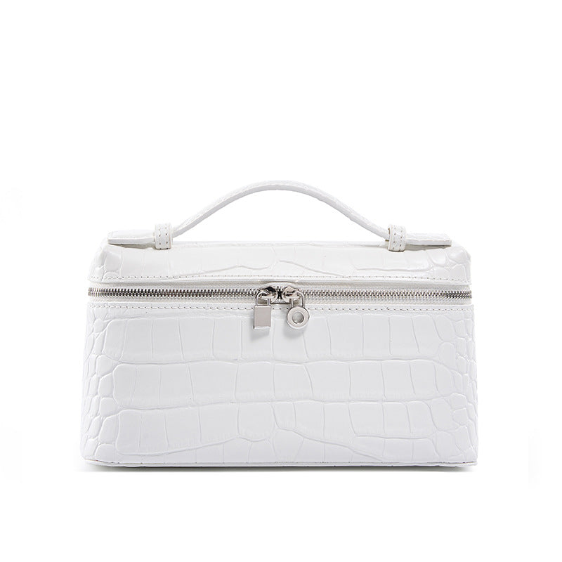 New Arrival Croc-Effect Genuine Leather Bento Box Bag for Women, A Premium Small Square Shoulder Crossbody Handbag with Fashionable Versatile Design