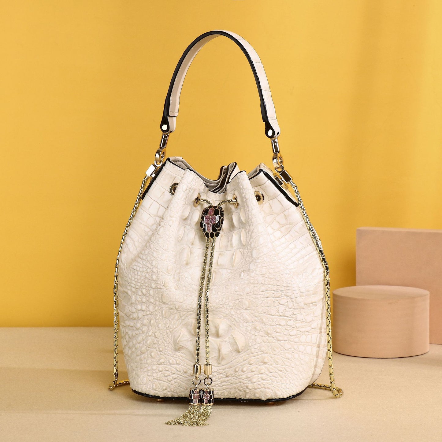 New Spring/Summer Croc-Effect Bucket Bag for Women, A Trendy Small Top-Handle Crossbody Handbag with Premium Unique Design