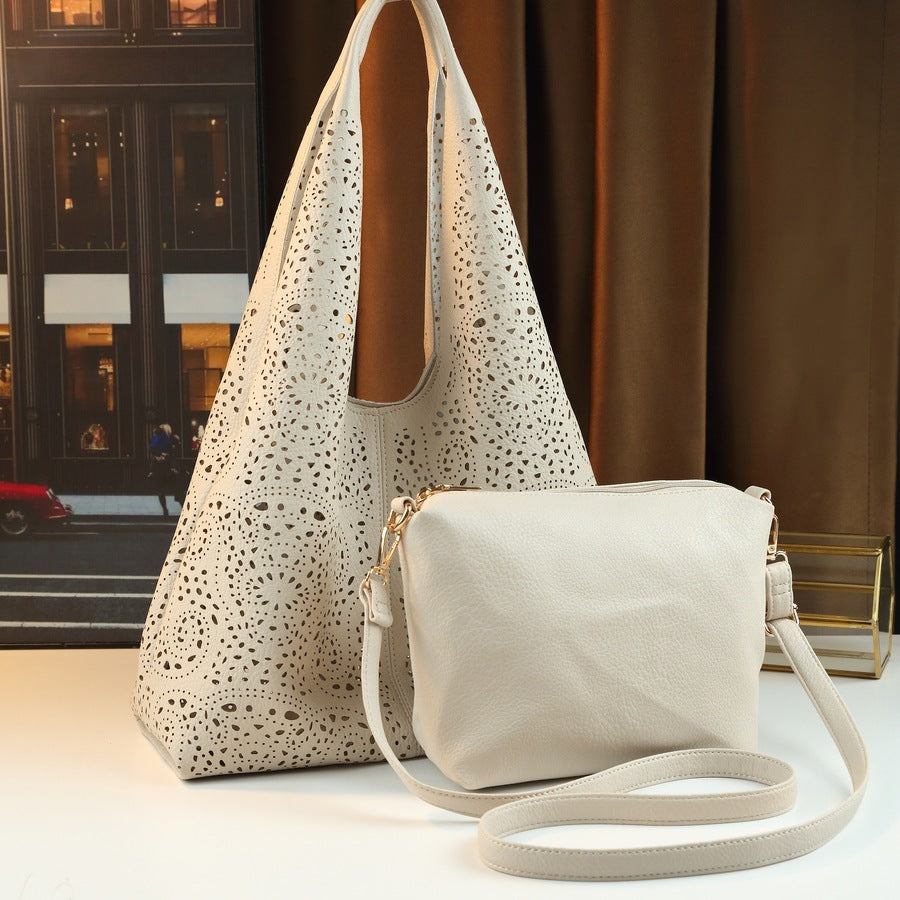 Hollow Paisley Print Tote Bag for Women with Detachable Sub-Bag, Large Capacity Beach Commuter Shoulder Crossbody Handbag with Versatile Design