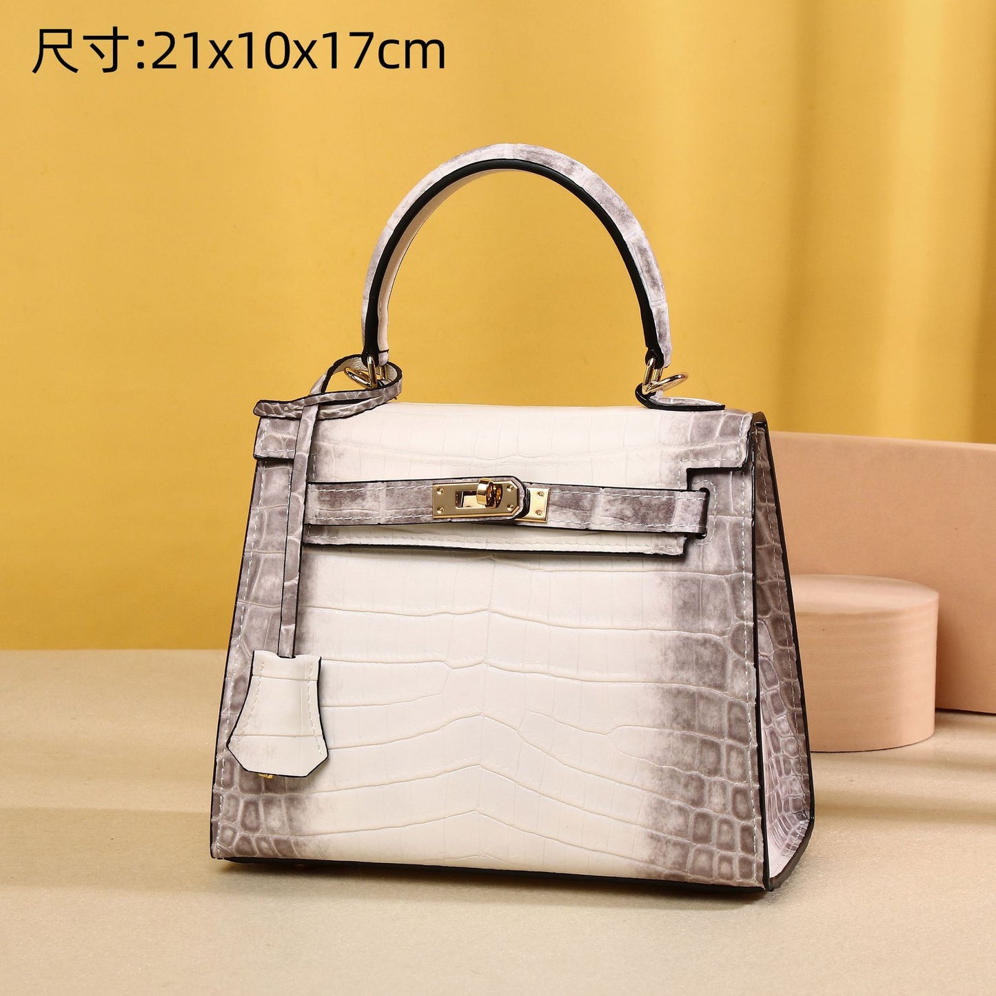 New Arrival 25cm Kelly-Inspired Croc-Effect Bag in Himalayan White for Women, A Premium Top-Handle Crossbody Shoulder Handbag with Fashionable Design