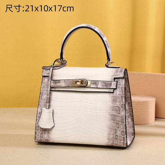 New Arrival 25cm Kelly-Inspired Croc-Effect Bag in Himalayan White for Women, A Premium Top-Handle Crossbody Shoulder Handbag with Fashionable Design