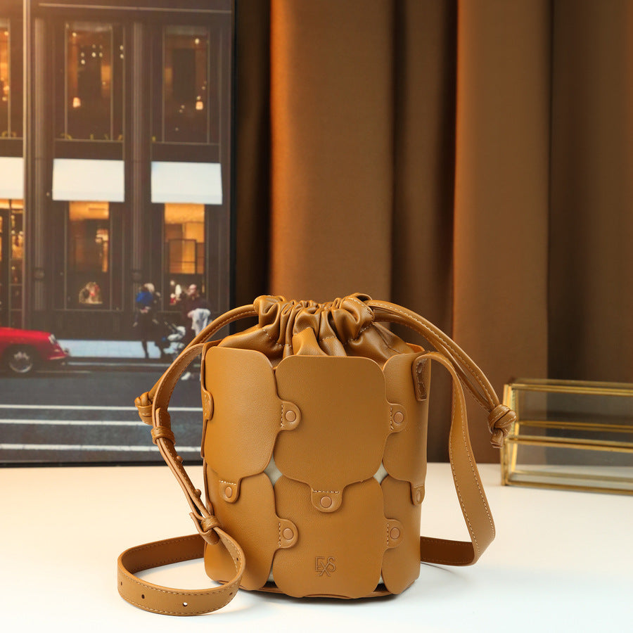 Patchwork Drawstring Bucket Bag for Women Large Capacity Shoulder Crossbody Handbag, Versatile Casual Purse with Stylish Design