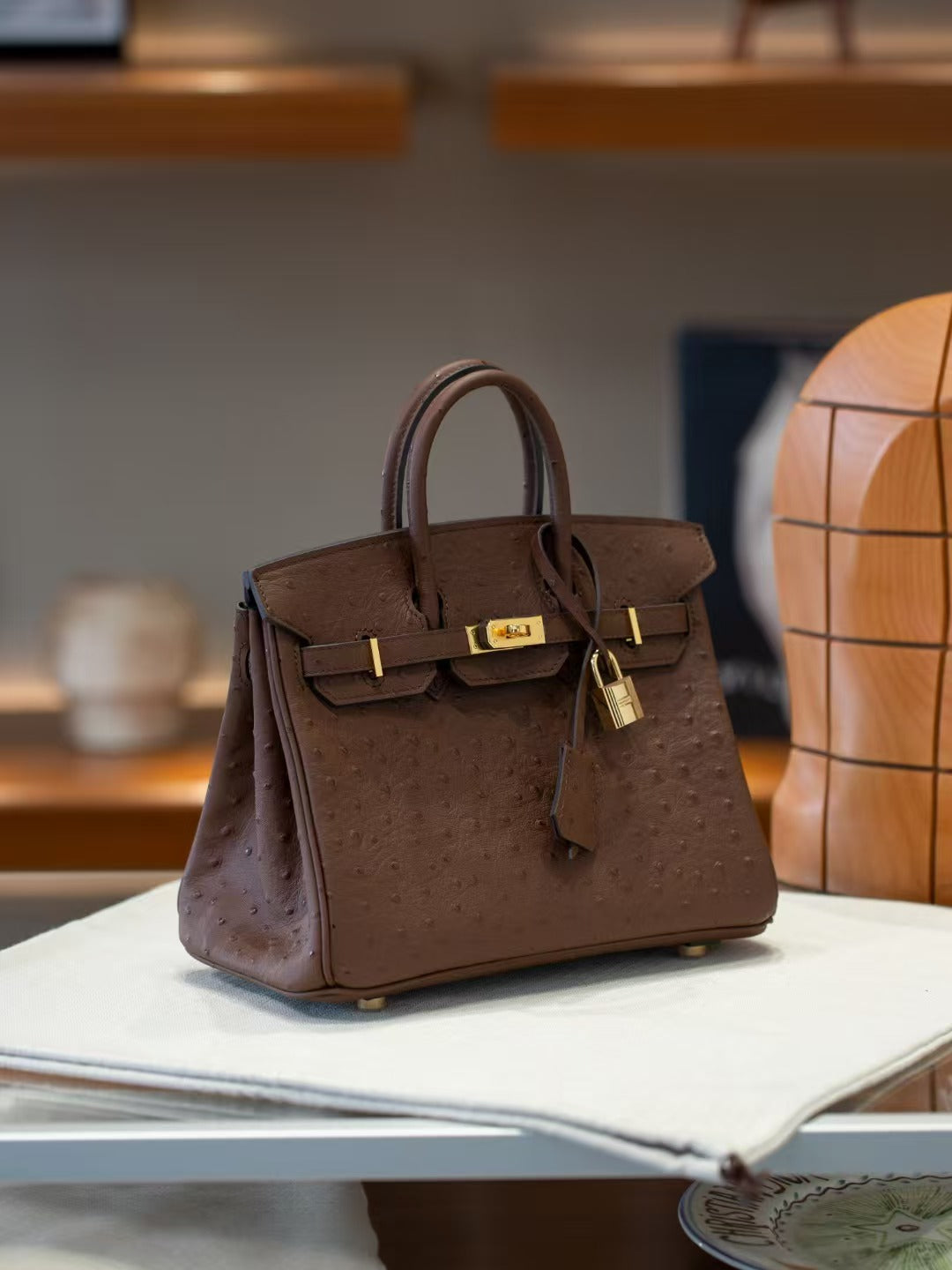 Genuine Top Layer Cowhide Ostrich-Embossed Birkin-Style Bag for Women, New Large Capacity Casual Top Handle Handbag, Premium Leather Purse for Ladies