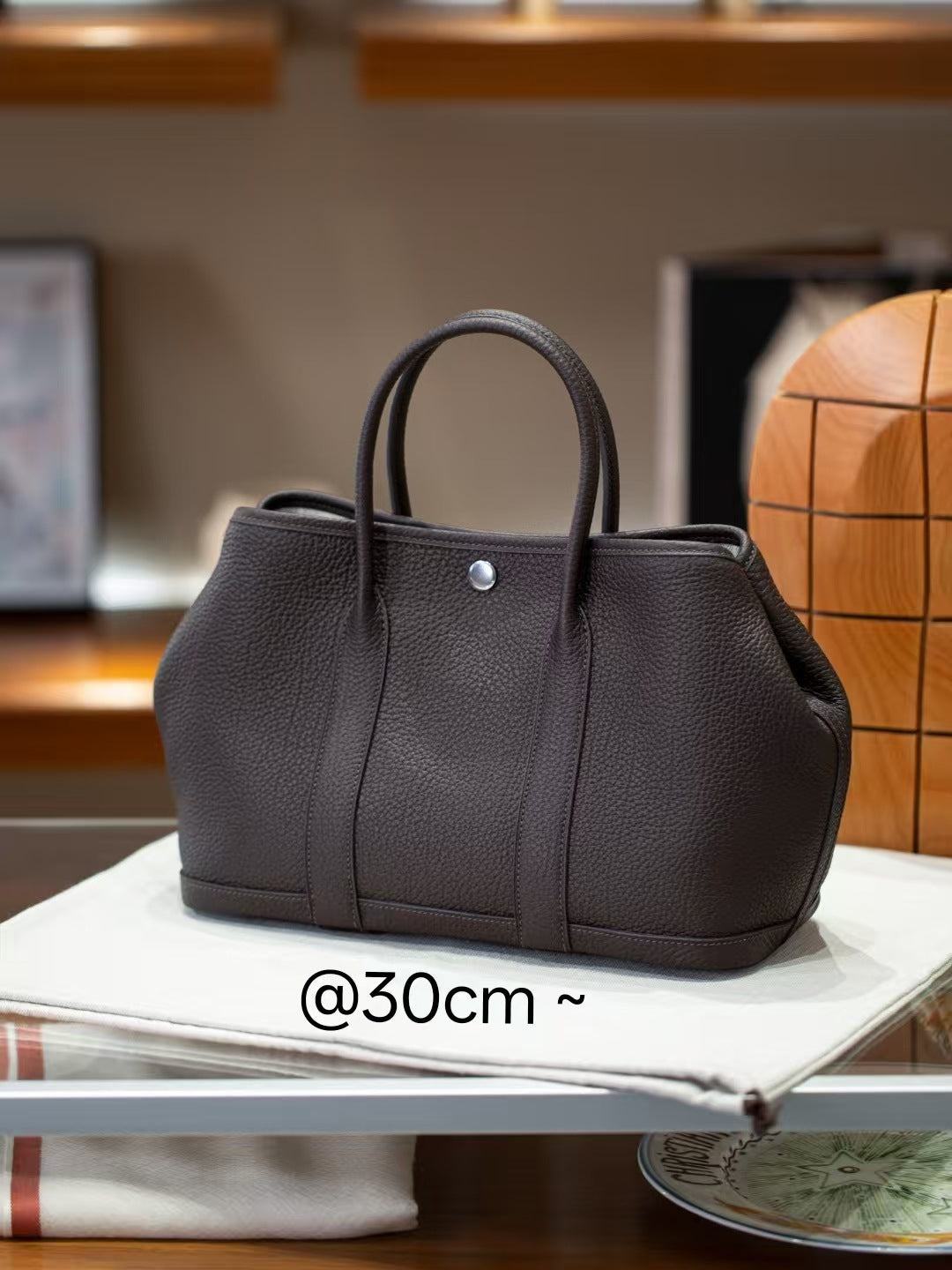 Genuine Togo Leather Garden Tote Bag for Women, New Spring Fashionable Small Top Handle Handbag, Hermès-Style Trendy Purse for Ladies