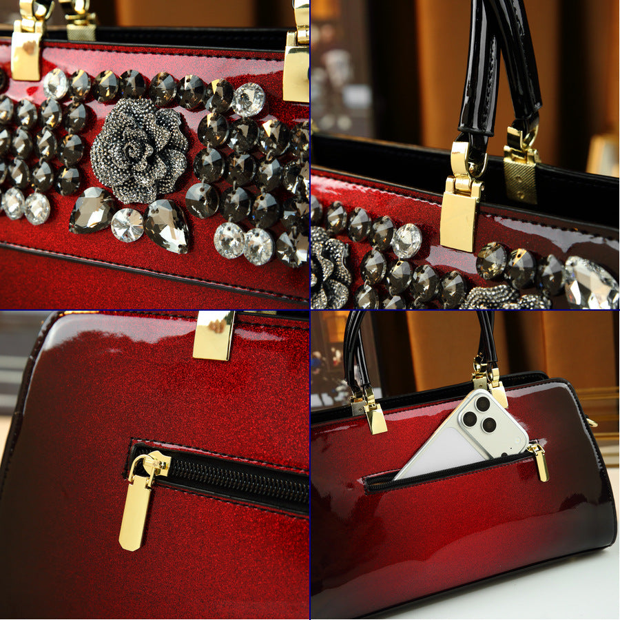 Flower Rhinestone Embellished Boston Bag for Women Shoulder Crossbody Handbag, Premium Versatile Purse with Elegant Floral Design