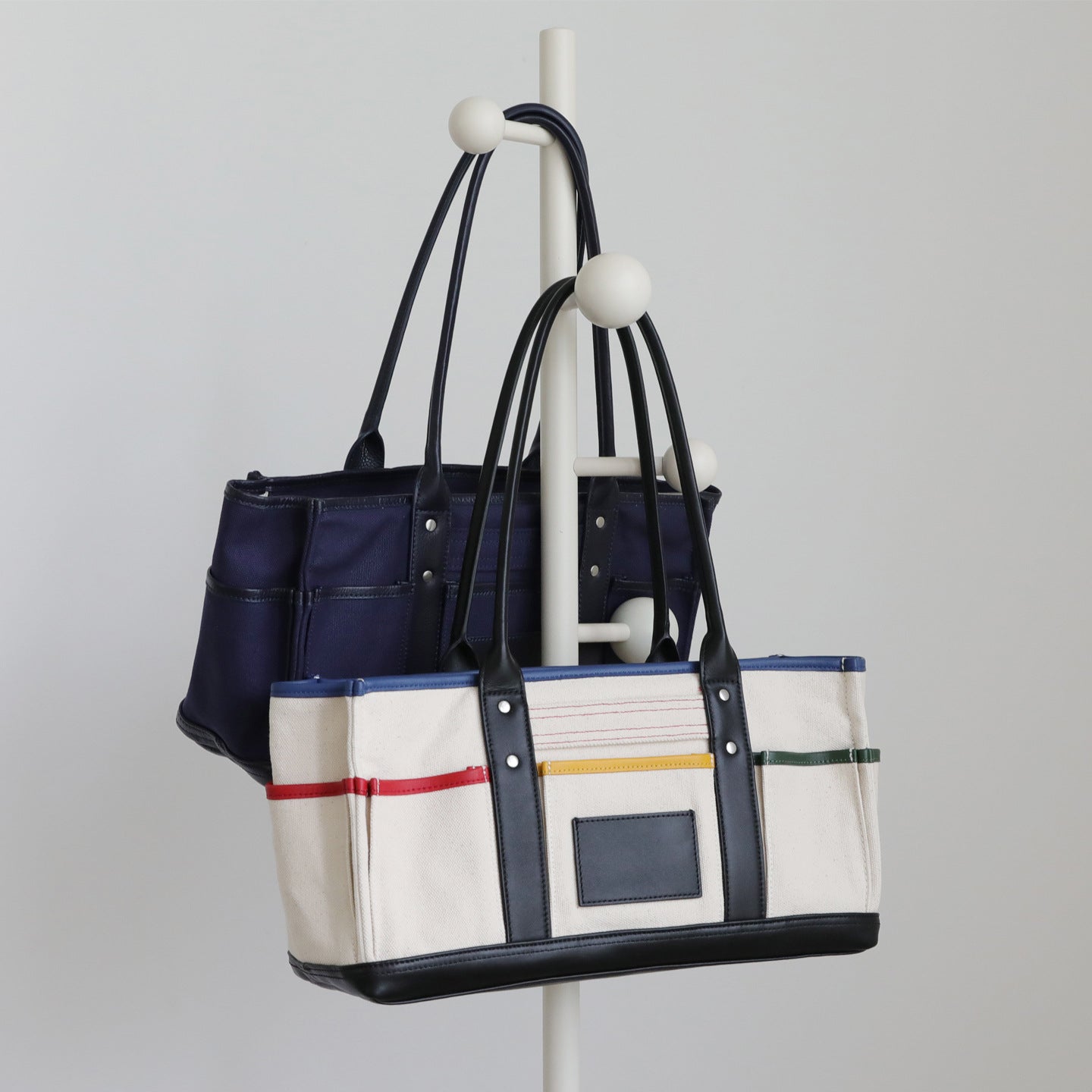 Canvas and Cowhide Utility Tote Bag for Women Multi-Pocket Large Capacity Shoulder Handbag, Color-Block Workwear Style with Versatile Design