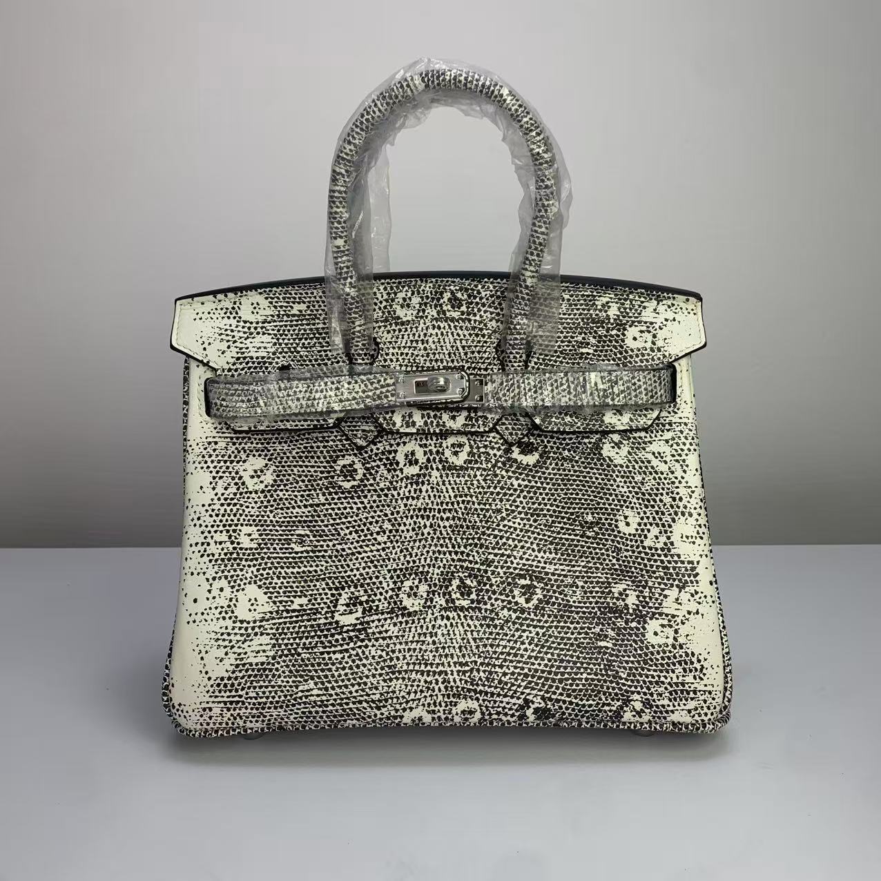 Genuine Top Layer Cowhide Lizard-Embossed Birkin-Style 25cm Bag for Women, Top Handle Crossbody Purse, Light Luxury Casual Handbag for Ladies