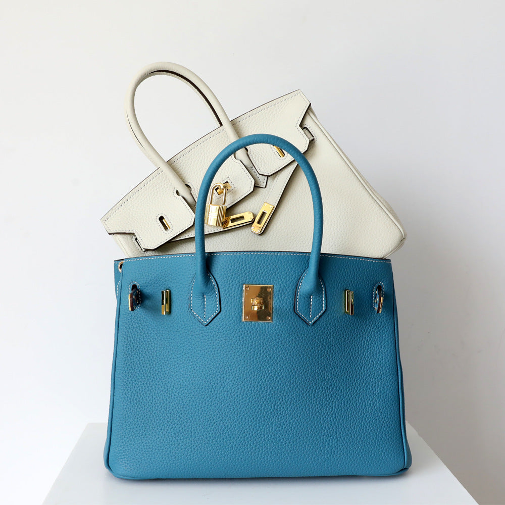 Premium Pebbled Leather Birkin-Inspired Tote Bag for Women, Genuine Leather Shoulder Crossbody Top-Handle Handbag with Spacious Design, Everyday Purse