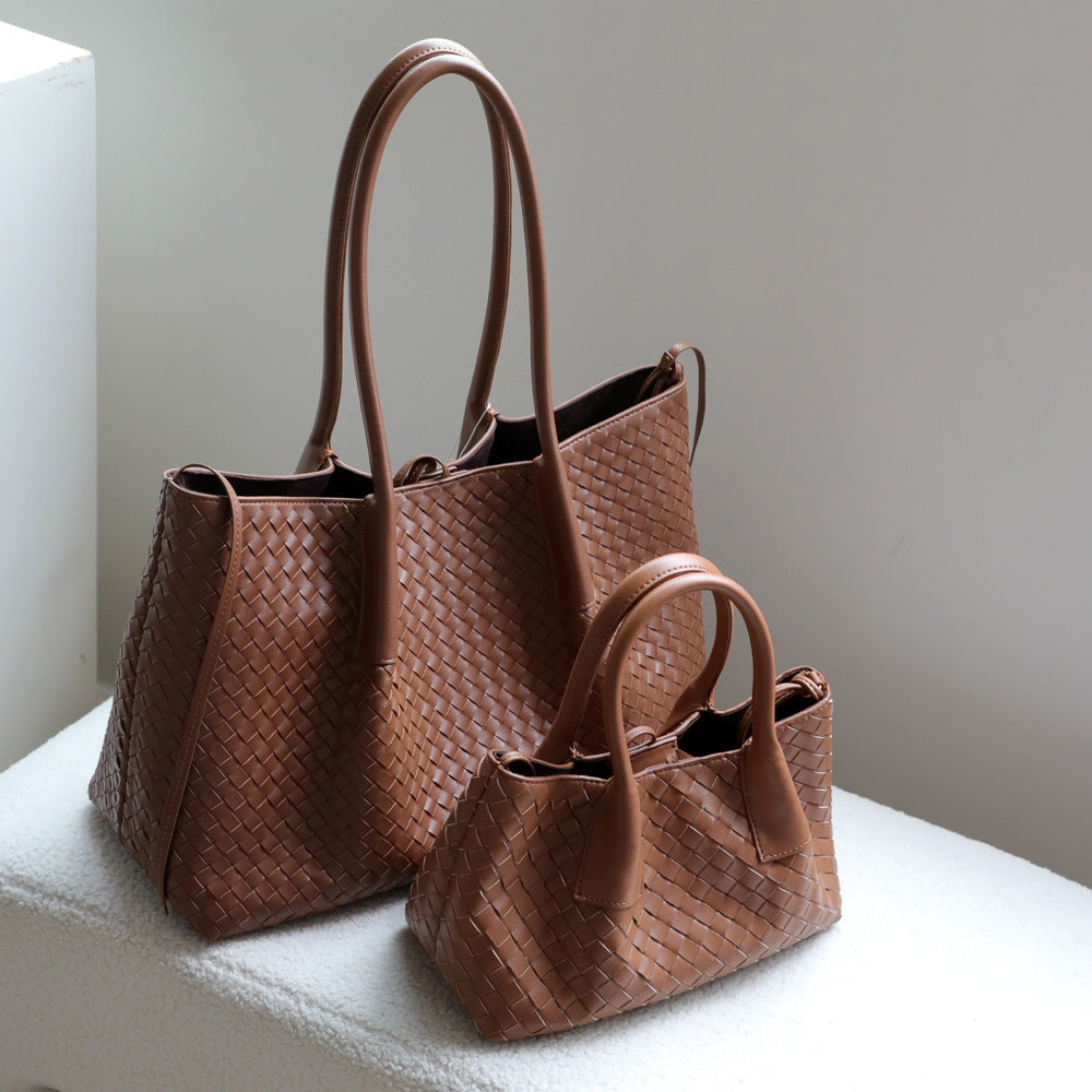 French Style Handwoven Cowhide Tote Bag for Women Premium Genuine Leather Shoulder Crossbody Handbag, Versatile Casual Purse with Artisan Craftsmanship