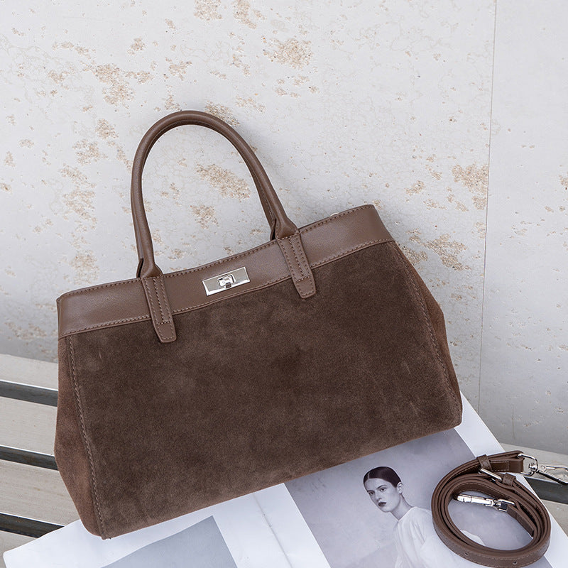 Frosted Cowhide Tote Bag for Women Large Capacity Shoulder Handbag, Elegant Stylish Purse with Soft Matte Leather Finish
