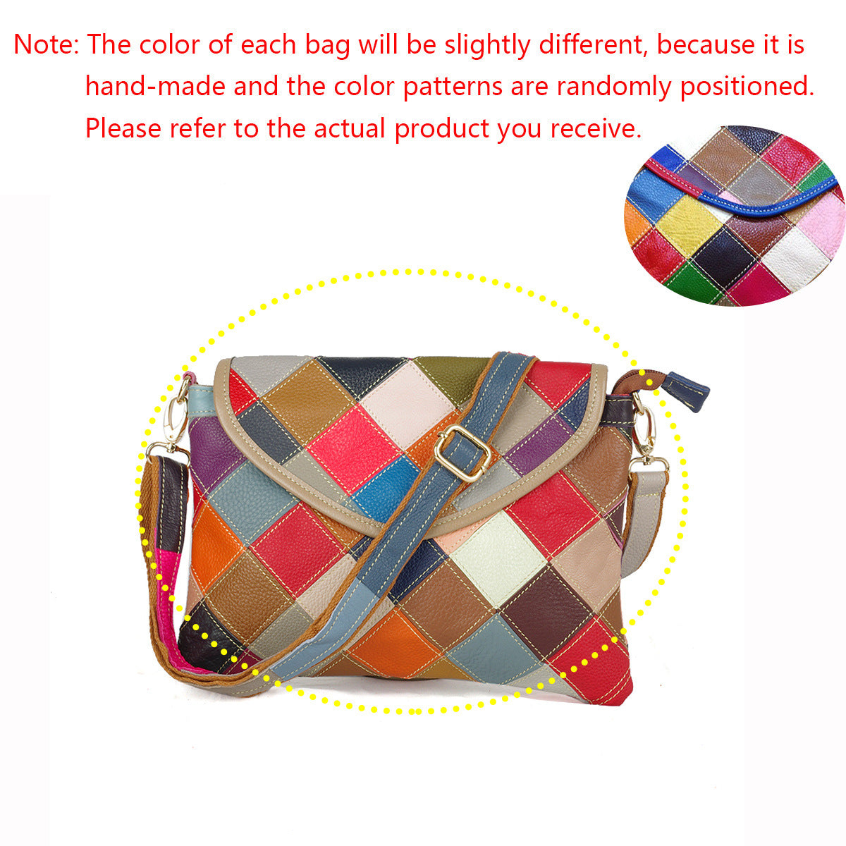 Genuine Leather Colorful Patchwork Envelope Bag for Women, Handmade Crossbody Shoulder Small Purse, Unique Designer Handbag for Ladies
