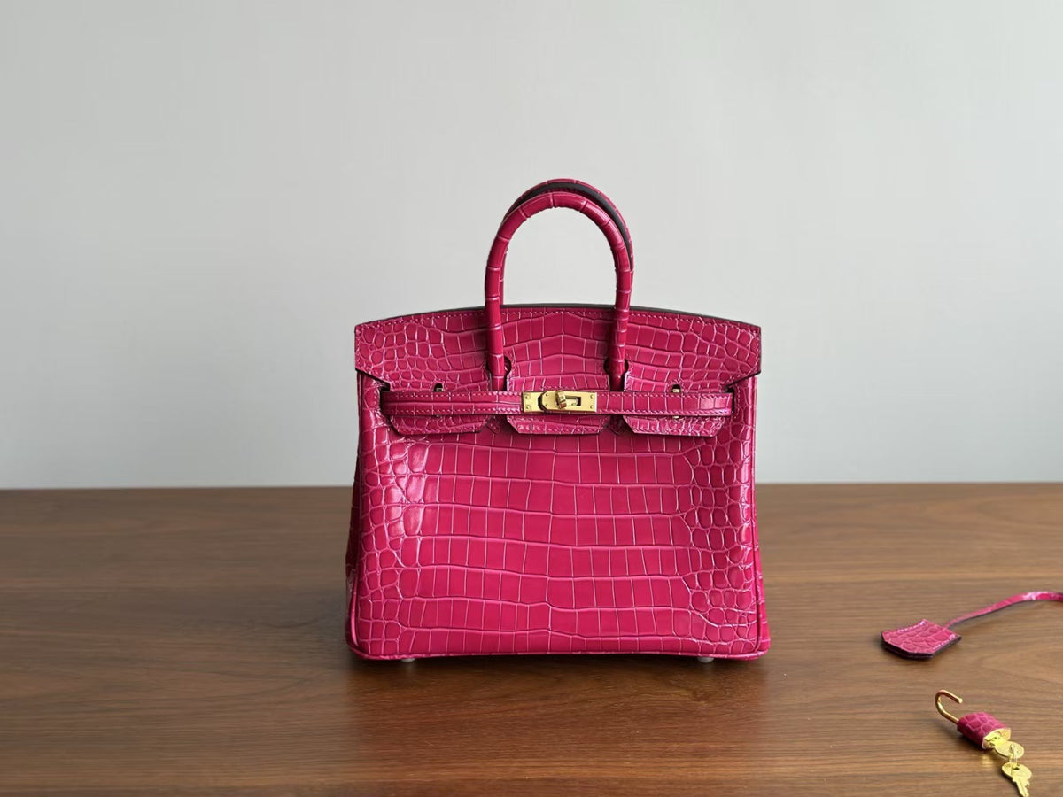 Genuine Leather Tote Bag for Women, Hermès-Inspired Birkin-Style Handbag with Crocodile-Embossed Finish, Top-Grain Cowhide Leather, Hand-Stitched Craftsmanship, Available in 25cm and 30cm, Luxury Everyday Carry Purse
