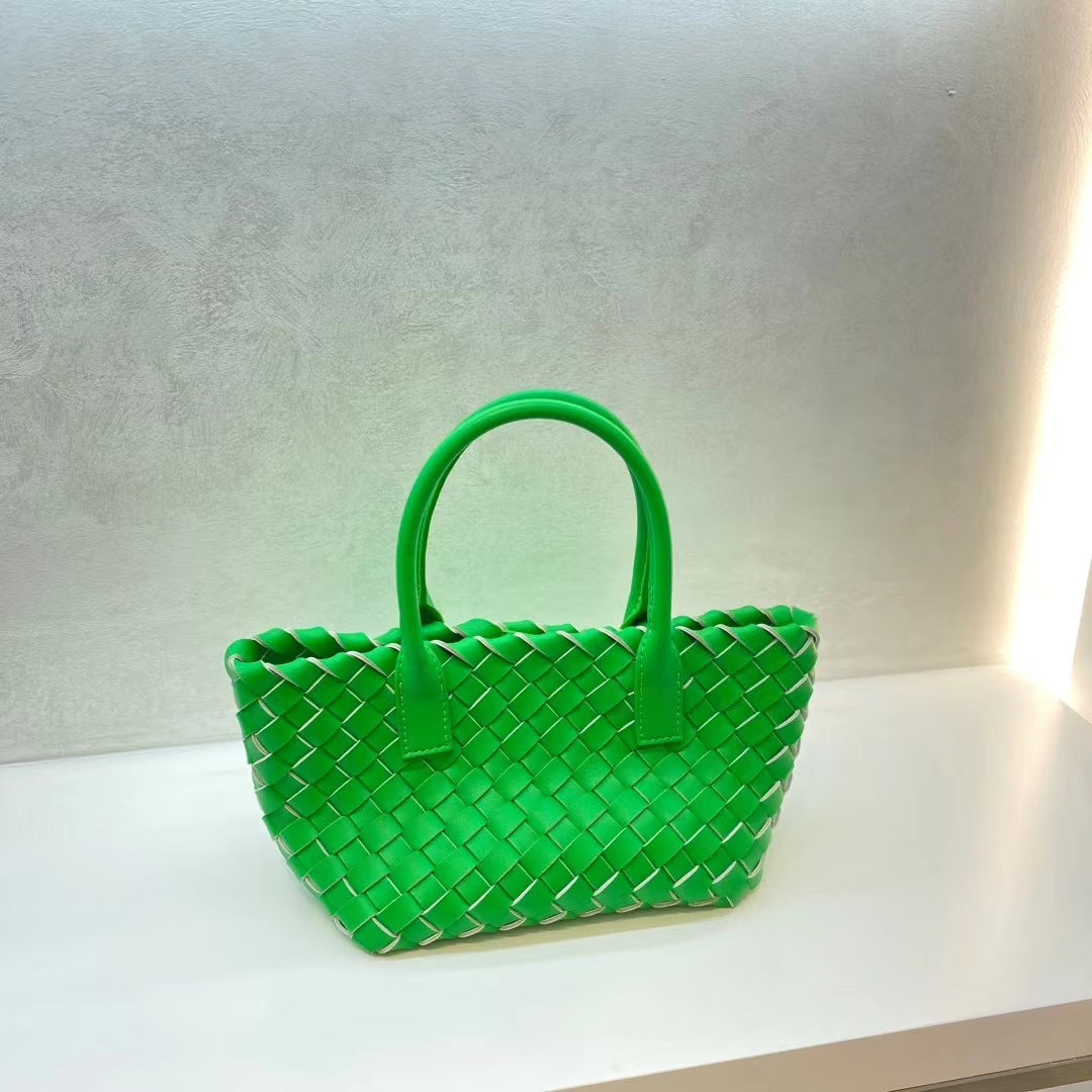 New Handmade Woven Cowhide Tote Bag for Women, Genuine Leather Shoulder Crossbody Handbag with Top Handle, Stylish Underarm Purse