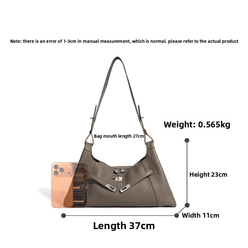 Summer Versatile Genuine Leather Underarm Bag, Premium Shoulder Crossbody Tote, Niche Korean Style Commute Handbag for Women