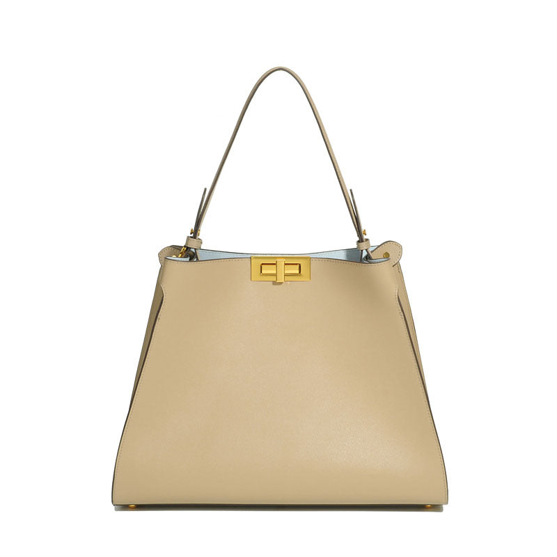 Premium Calfskin Leather Peekaboo Style Large Shoulder Tote Crossbody Handbag for Women, Top Handle Underarm Bag with X-Lite Design