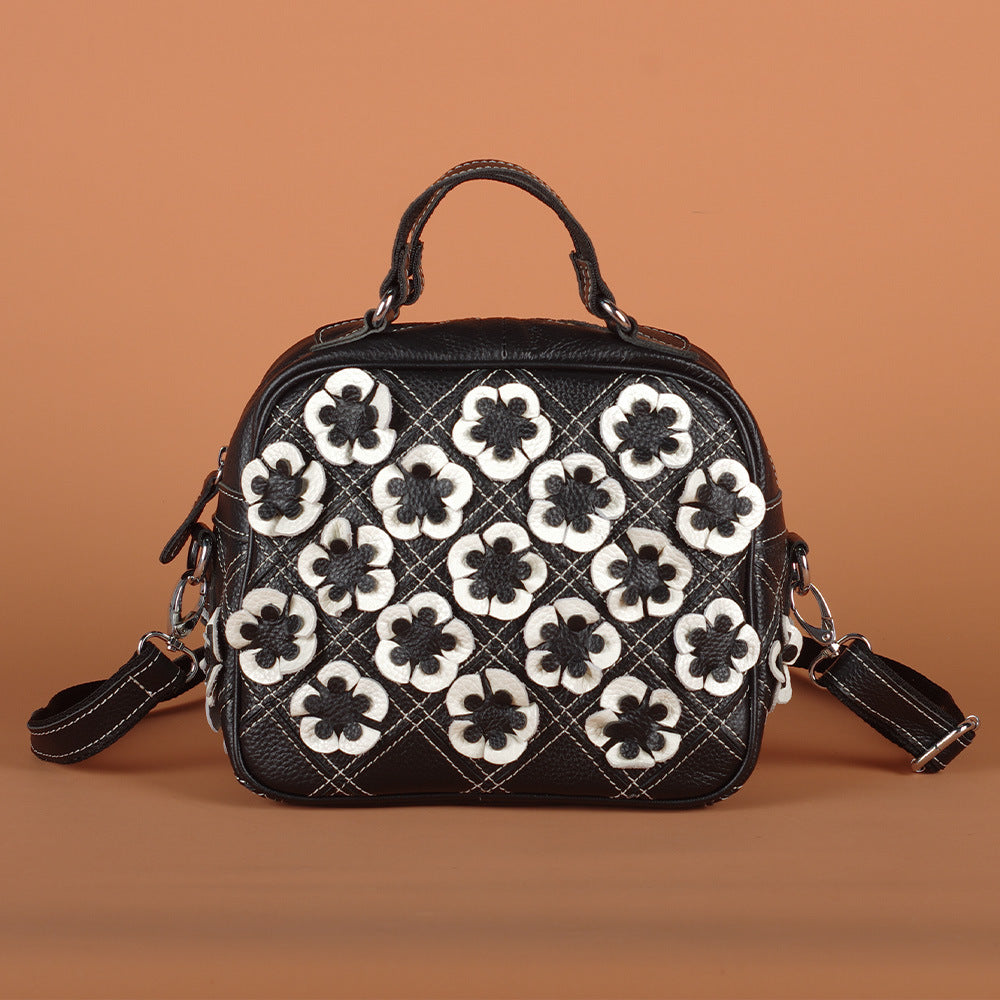 Genuine Top Layer Cowhide Multicolor Floral Handbag for Women, New Arrival Fashionable Unique Shoulder Top Handle Purse, Niche Designer Small Bag for Ladies