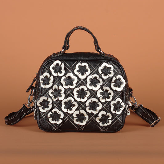Genuine Top Layer Cowhide Multicolor Floral Handbag for Women, New Arrival Fashionable Unique Shoulder Top Handle Purse, Niche Designer Small Bag for Ladies