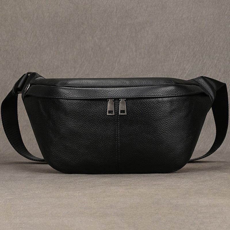 Oil Leather Chest Crossbody Bag for Men, Multifunctional Casual Outdoor Shoulder Pouch, Genuine Cowhide Pack