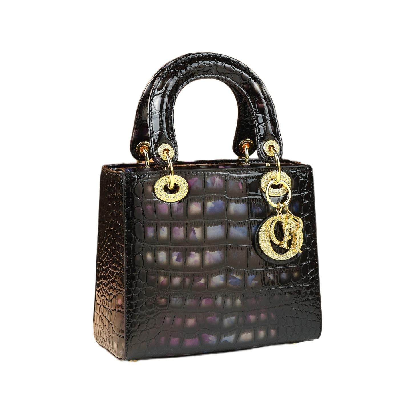New Arrival Croc-Effect Lady-Inspired Small Square Bag for Women, A Genuine Leather Shoulder Crossbody Top-Handle Handbag with Premium Design