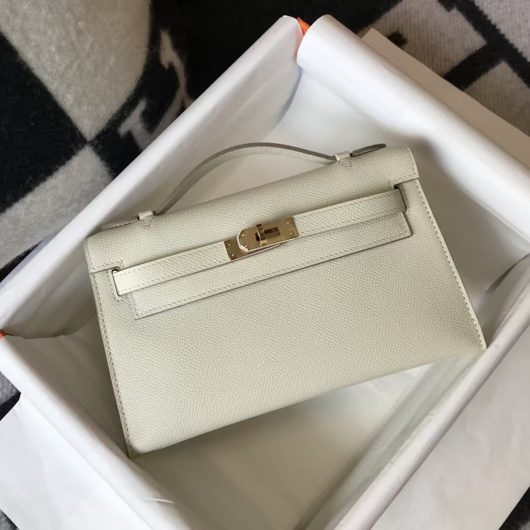 Genuine Top Layer Epsom Palm Texture Cowhide Kelly-Style 22cm Bag for Women, Trendy Street Style Small Square Top Handle Purse, Fashionable Handbag for Ladies