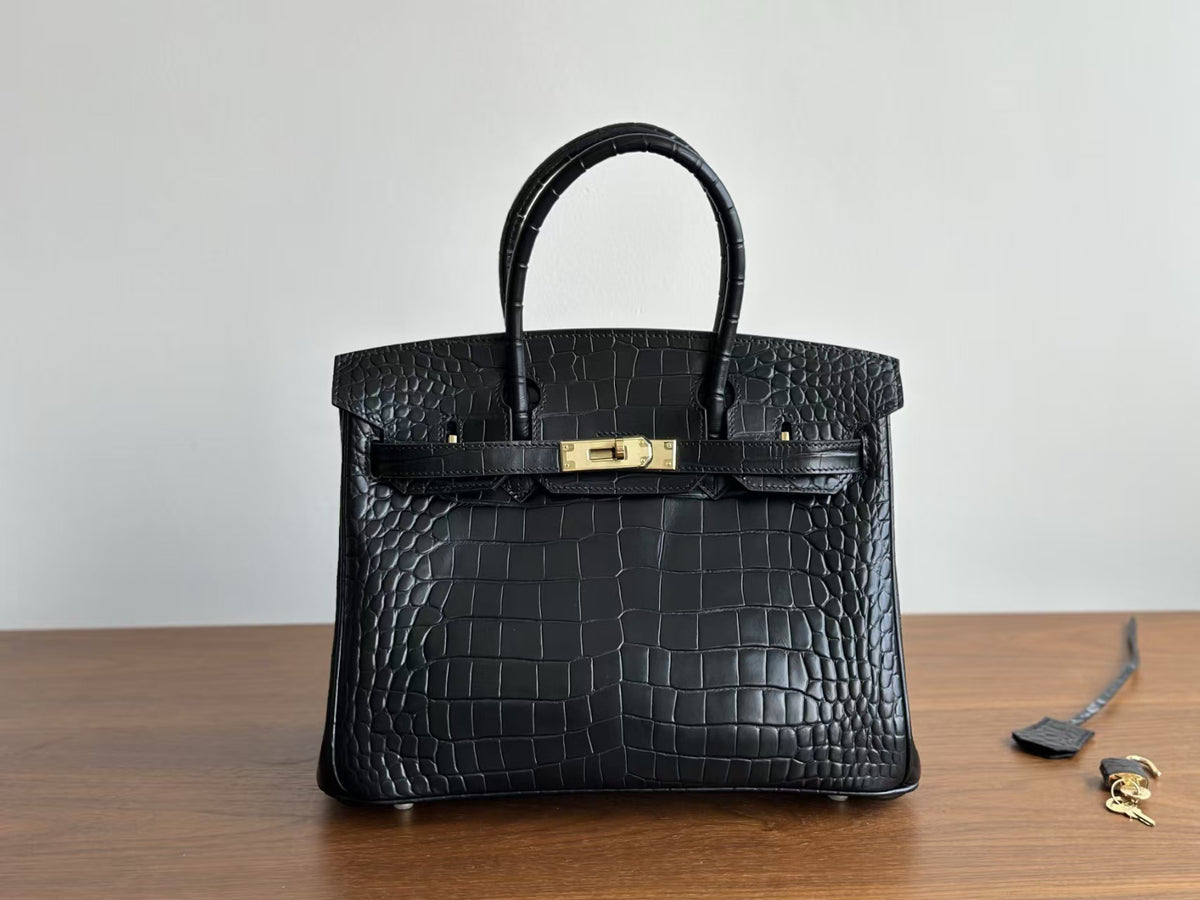 Genuine Leather Tote Bag for Women, Hermès-Inspired Birkin-Style Handbag with Crocodile-Embossed Finish, Top-Grain Cowhide Leather, Hand-Stitched Craftsmanship, Available in 25cm and 30cm, Luxury Everyday Carry Purse