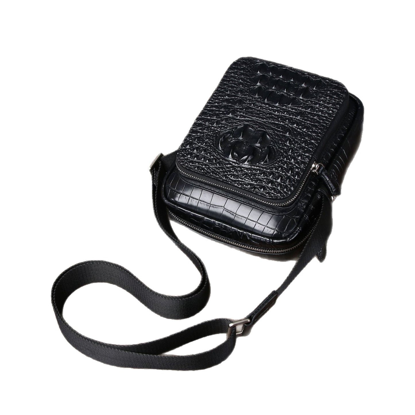 New Arrival Croc-Effect Genuine Leather Small Shoulder Bag for Men, A Fashionable Crossbody Mini Backpack Perfect for Outdoor Business & Casual Use