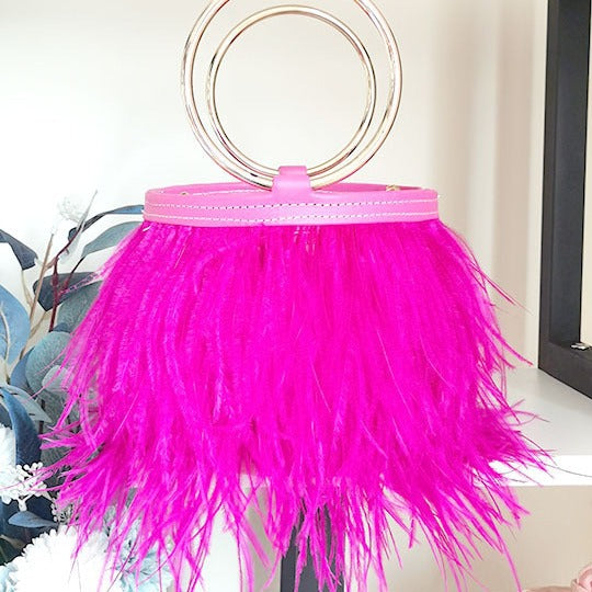 Genuine Leather Ring Chain Ostrich Feather Tassel Bag for Women, Shiling Fashion Brand Shoulder Crossbody Top Handle Purse, Runway Style Versatile Handbag for Ladies