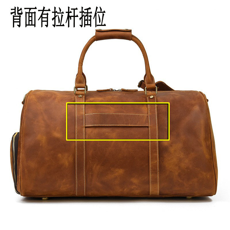 Vintage Crazy Horse Leather Large Capacity Travel Duffle with Shoe Compartment, Top Handle Gym Bag, Premium Cowhide Weekender for Men