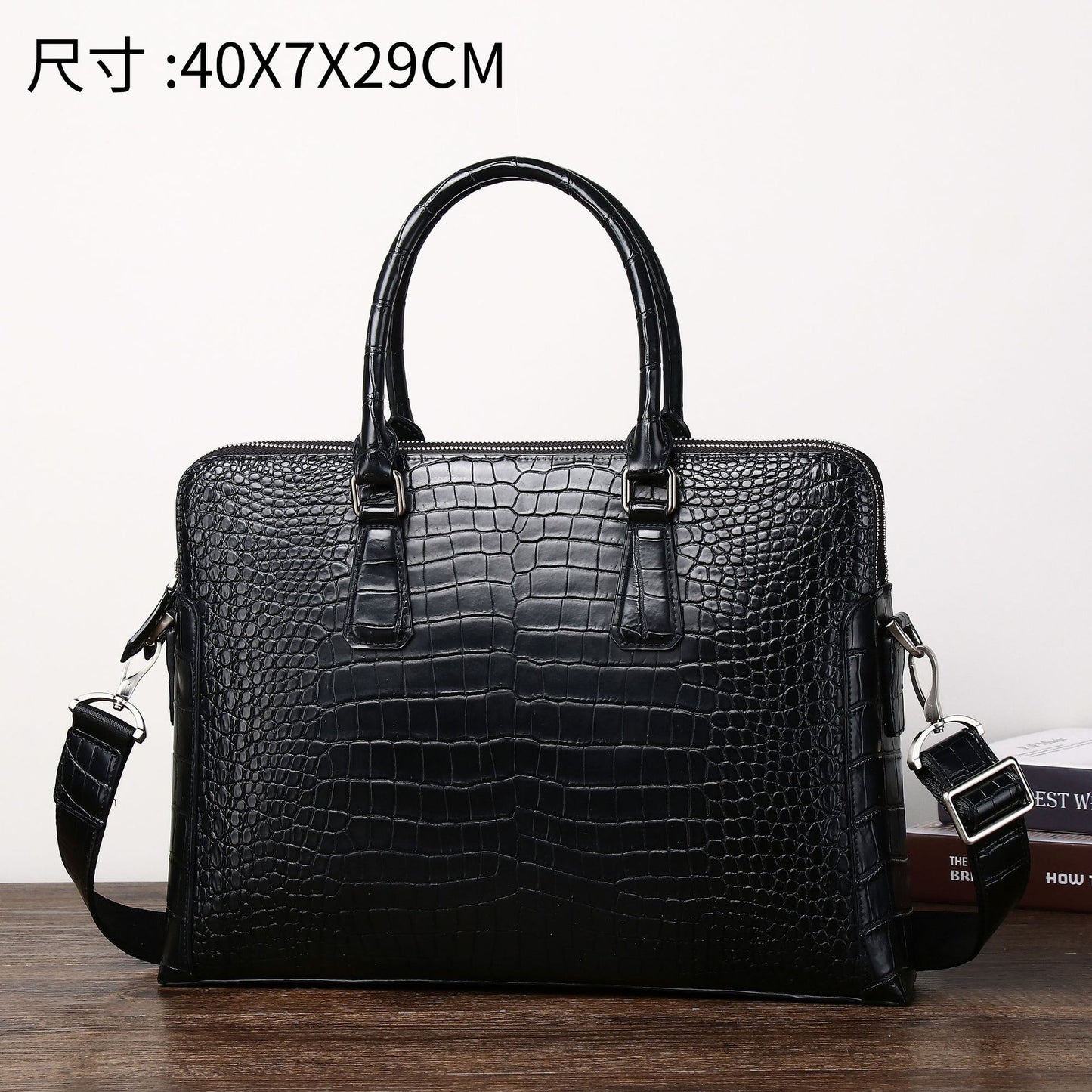 New Arrival Croc-Effect Business Briefcase for Men, A Double-Zip Top-Handle Laptop Document Bag with Fashionable Office Design, Perfect for Work & Travel