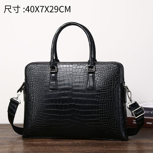 New Arrival Croc-Effect Business Briefcase for Men, A Double-Zip Top-Handle Laptop Document Bag with Fashionable Office Design, Perfect for Work & Travel