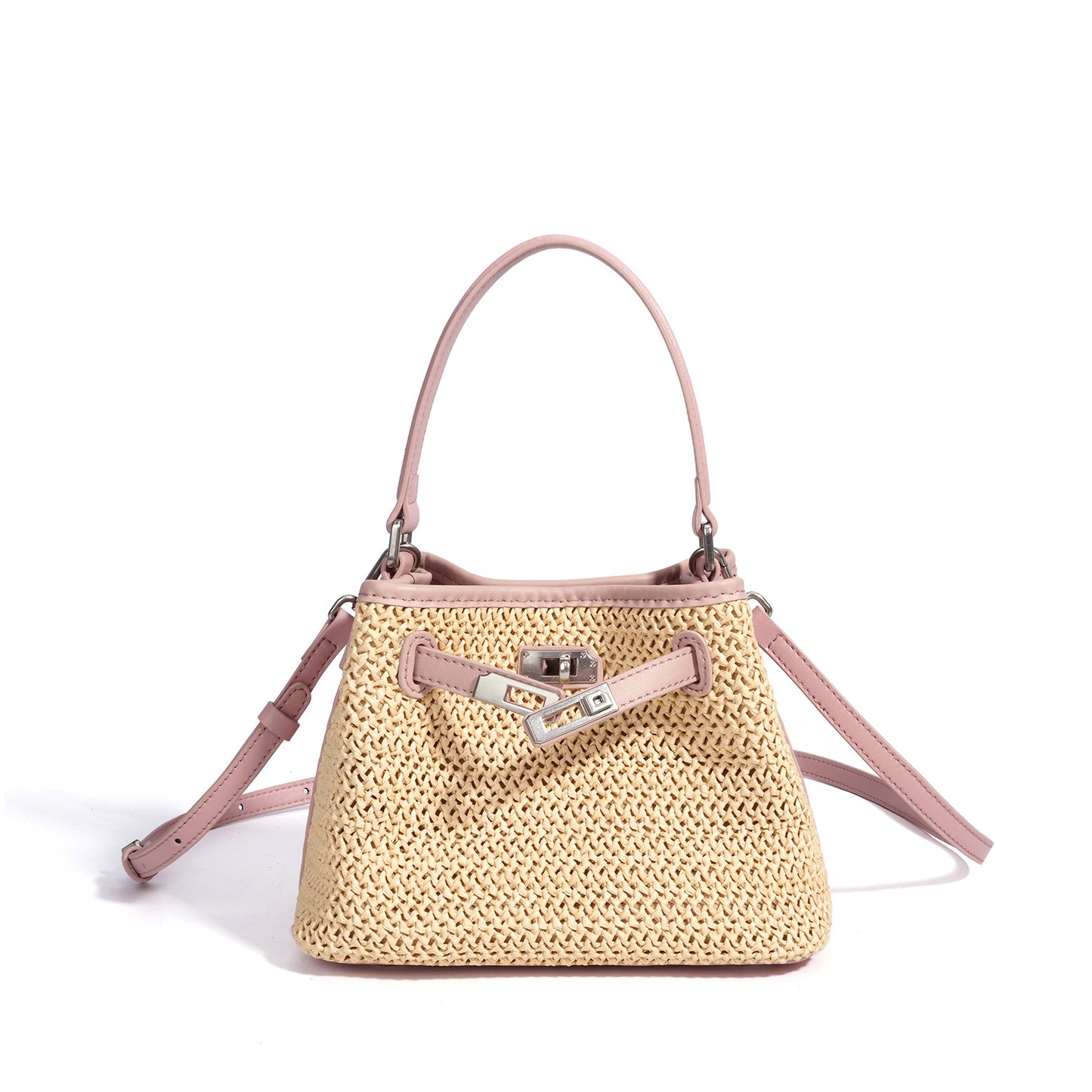 Casual Basket Woven Bucket Bag in Genuine Leather, Korean Style Patchwork Underarm Shoulder Crossbody Purse, Versatile Handbag for Women